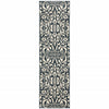 2' X 8' Blue And Ivory Floral Power Loom Stain Resistant Runner Rug