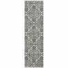 2' X 8' Ivory Blue And Sage Floral Power Loom Stain Resistant Runner Rug