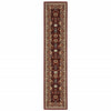 2' X 10' Red And Ivory Oriental Power Loom Runner Rug With Fringe