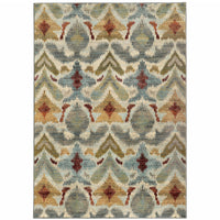 2' X 3' Ivory Grey Rust Gold And Blue Abstract Power Loom Stain Resistant Area Rug