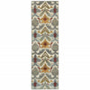 2' X 8' Ivory Grey Rust Gold And Blue Abstract Power Loom Stain Resistant Runner Rug