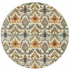 8' Ivory Grey Rust Gold And Blue Round Abstract Power Loom Stain Resistant Area Rug