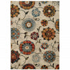 2' X 3' Ivory Blue Gold Green Orange Rust And Teal Floral Power Loom Stain Resistant Area Rug