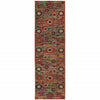 2' X 8' Red Gold Orange Green Ivory Rust And Blue Floral Power Loom Stain Resistant Runner Rug