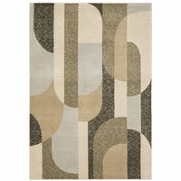 6' X 9' Brown And Ivory Geometric Power Loom Area Rug