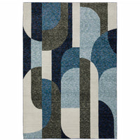 3' X 5' Blue Grey Charcoal And Purple Geometric Power Loom Area Rug