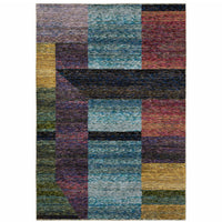 5' X 7' Purple Blue Teal Gold Green Red And Pink Geometric Power Loom Stain Resistant Area Rug