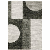 10' X 13' Charcoal Grey And Ivory Geometric Power Loom Stain Resistant Area Rug