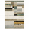 3' X 5' Beige Gold Black Grey Tan Teal And Rust Geometric Power Loom Area Rug