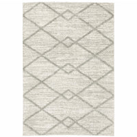 8' X 11' Ivory And Grey Geometric Shag Power Loom Stain Resistant Area Rug