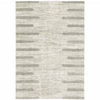 10' X 13' Ivory And Grey Geometric Shag Power Loom Stain Resistant Area Rug