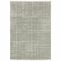 8' X 11' Grey And Ivory Geometric Shag Power Loom Stain Resistant Area Rug