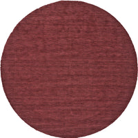 8' Red Round Wool Hand Woven Stain Resistant Area Rug