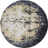 8' Black Gray And Gold Round Geometric Stain Resistant Area Rug