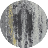 8' Gray And Black Round Abstract Stain Resistant Area Rug