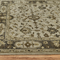 10' Gray Ivory And Taupe Wool Floral Tufted Handmade Stain Resistant Runner Rug