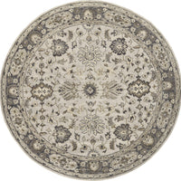 10' Gray Ivory And Taupe Round Wool Floral Tufted Handmade Stain Resistant Area Rug