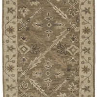 10' Green Brown And Taupe Wool Paisley Tufted Handmade Stain Resistant Runner Rug