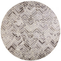 10' Taupe Gray And Ivory Round Wool Geometric Tufted Handmade Area Rug