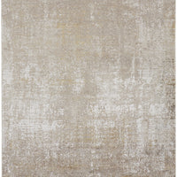 3' X 5' Taupe Ivory And Gold Abstract Power Loom Distressed Area Rug With Fringe