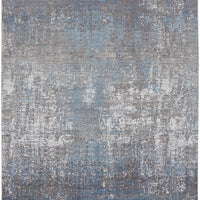 5' X 8' Blue Gray And Silver Abstract Power Loom Distressed Area Rug With Fringe