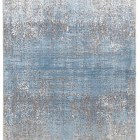 3' X 10' Blue Gray And Silver Abstract Power Loom Distressed Runner Rug With Fringe