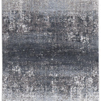 3' X 10' Gray Black And Silver Abstract Power Loom Distressed Runner Rug With Fringe