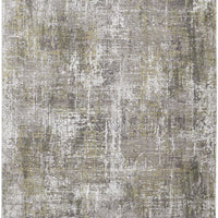 7' X 10' Green Gray And Ivory Abstract Area Rug With Fringe