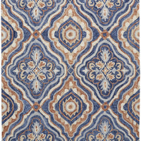 5' X 8' Blue Orange And Ivory Wool Geometric Tufted Handmade Stain Resistant Area Rug