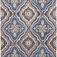 8' X 10' Blue Orange And Ivory Wool Floral Tufted Handmade Stain Resistant Area Rug