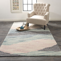 4' X 6' Pink Green And Blue Wool Abstract Tufted Handmade Area Rug