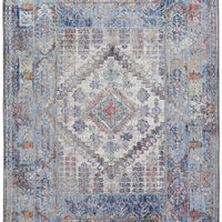 8' X 10' Blue Gray And Ivory Floral Stain Resistant Area Rug