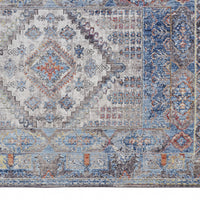 2' X 3' Blue Gray And Ivory Floral Stain Resistant Area Rug