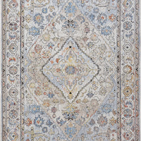 8' X 10' Taupe Blue And Gray Floral Stain Resistant Area Rug