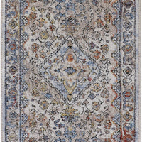 8' Taupe Blue And Gray Floral Stain Resistant Runner Rug