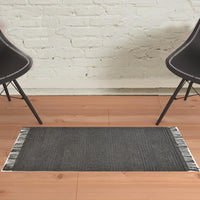 2' X 3' Gray Wool Geometric Hand Woven Area Rug With Fringe