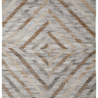 4' X 6' Ivory Gray And Tan Geometric Hand Woven Stain Resistant Area Rug With Fringe