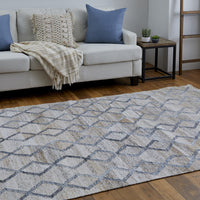 4' X 6' Gray Ivory And Tan Geometric Hand Woven Stain Resistant Area Rug With Fringe