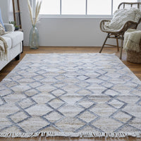 2' X 3' Gray Ivory And Tan Geometric Hand Woven Stain Resistant Area Rug With Fringe