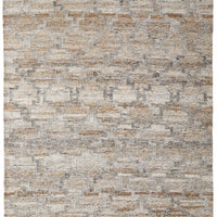 4' X 6' Tan Gray And Ivory Geometric Hand Woven Stain Resistant Area Rug With Fringe