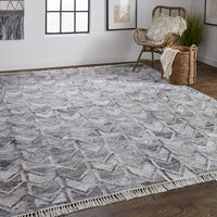 2' X 3' Gray Silver And Taupe Geometric Hand Woven Stain Resistant Area Rug With Fringe