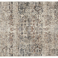 12' Taupe Ivory And Gray Abstract Distressed Runner Rug With Fringe