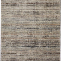 2' X 3' Ivory Gray And Black Abstract Distressed Area Rug With Fringe