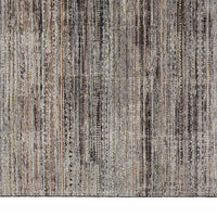 8' X 10' Ivory Gray And Black Abstract Distressed Area Rug With Fringe