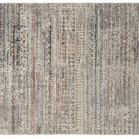 10' Ivory Gray And Black Abstract Distressed Runner Rug With Fringe