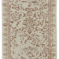 8' Ivory Tan And Pink Wool Floral Tufted Handmade Distressed Runner Rug