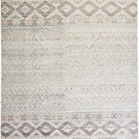 5' X 8' Gray Ivory And Pink Geometric Hand Knotted Area Rug