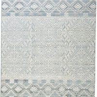 12' X 15' Ivory Blue And Gray Geometric Hand Knotted Area Rug