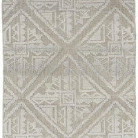 10' Ivory Tan And Gray Geometric Hand Knotted Runner Rug