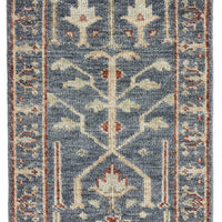 8' Gray Gold And Red Wool Floral Hand Knotted Stain Resistant Runner Rug With Fringe